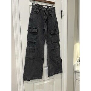 Cotton On Black Cargo Wide Leg Jean - Size 4